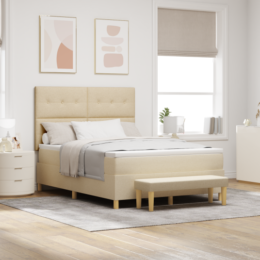 Sengebunnseng med Madrass & Benk Krem 140x200 cm Stoff