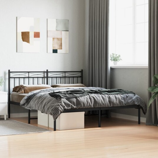 vidaXL Sengeramme i metall med hodegavl svart 160x200 cm 8721012210035