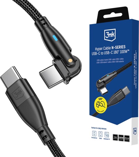 3Mk Tilbehør Usb-Kabel 3Mk Hyper Cable N-Series C Til C 1M Pd 3.0 Qc 3.0 20V/5A 100W Svart Dreibar 3Mk Tilbehør Usb-Kabel 3Mk Hyper Cable N-Series C Til C 1M Pd 3.0 Qc 3.0 20V/5A 100W Svart Dreibar