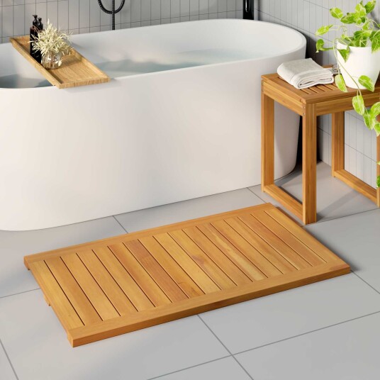 vidaXL Badematte Ensfarget Brun 100 x 55 cm Solid akasietre