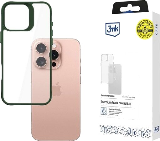 3mk Satin Armor Case+ Green for Apple iPhone 16 Pro Transparent