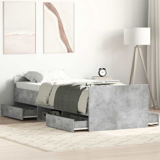 vidaXL Sengeramme med hode- og fotgavl betonggrå 90x190 cm 8721012157699