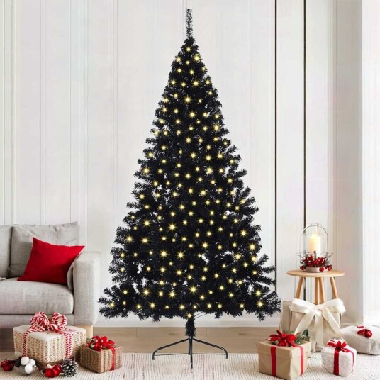 Kunstig Forhåndsopplyst Juletre med 300 LED Svart 210 cm PVC Kunstig Forhåndsopplyst Juletre med 300 LED Svart 210 cm PVC