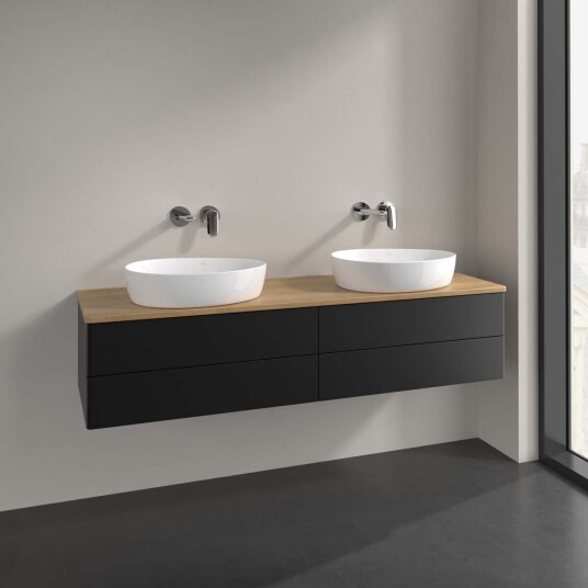Villeroy & Boch Antao Servantskap med 4 skuffer 160x50x36 cm u/lys Sort Matt/Eik