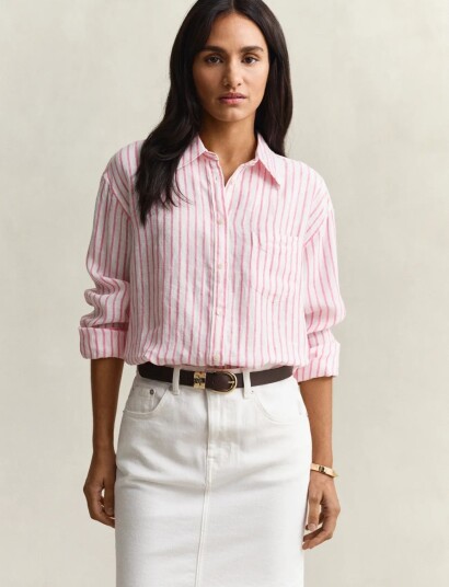 GANT Rel Striped Linen Ls Shirt Pink 38 GANT Rel Striped Linen Ls Shirt Pink 38