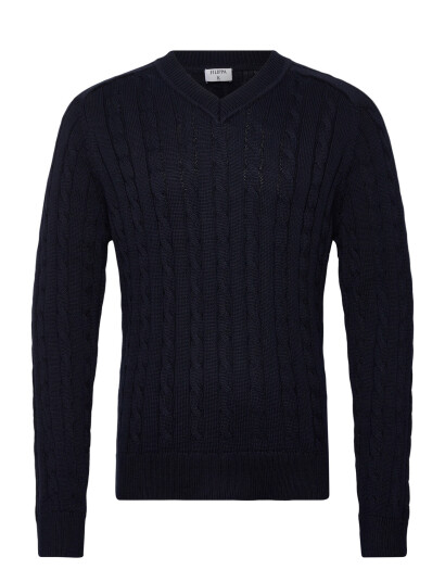 Filippa K Braided Cotton V Neck Sweater   Navy   M