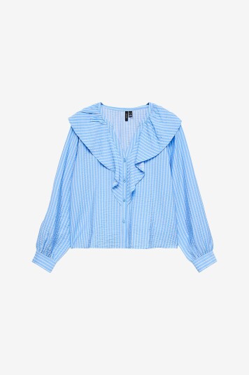 Vero Moda   Bluse vmKaja LS V neck Frill   Blå