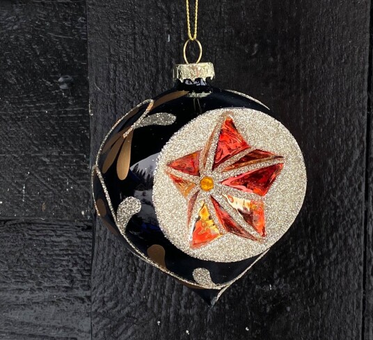 Und Julekule svart glassløk med glitterdekor & krater