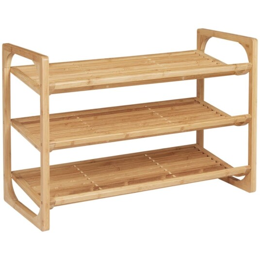 Skostativ Skostativ Skostativ Med 3 Nivåer Og Håndtak For Maks 9 Par Sko Skoorganisator Bambus 76 X 33 X 51 Cm Natur