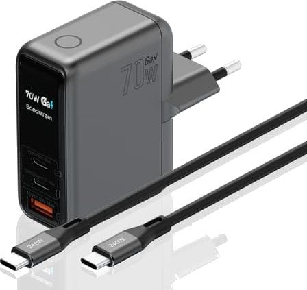 Sandstrøm 70W GaN Display lader+kabel