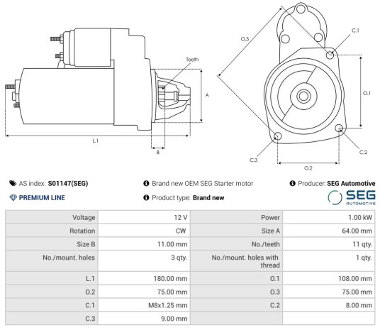 AS PL S01147SEG Starter AS PL S01147SEG Starter