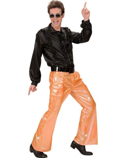 Glitrende Holografisk Sleng Bukse Orange Strl XL