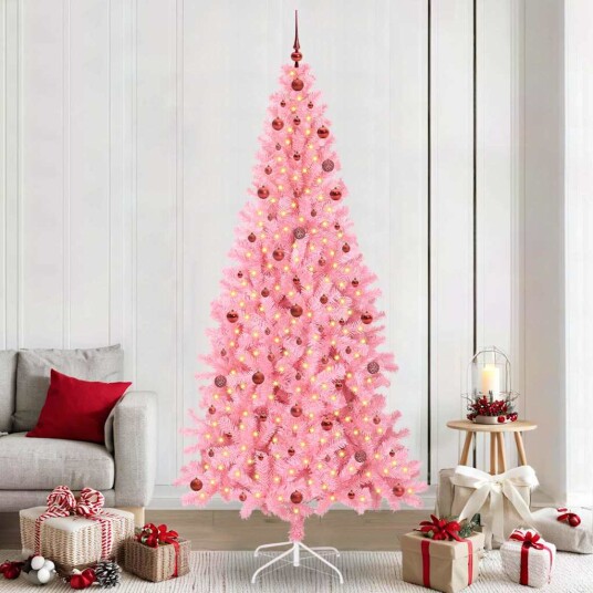 Juletre med 300 LED med stativ Rosa 240 cm PVC