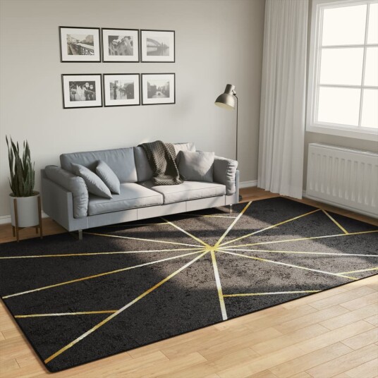 Teppe vaskbart svart og gull 190x300 cm sklisikkert