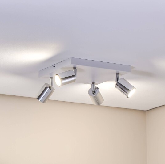 HELam Taklampe Tune II hvit/krom metall 4-lys firkantet
