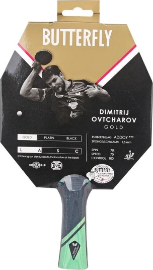 Bordtennisracket Butterfly Ovtcharov Gold 1.5 mm Addoy Gummi Ergo-grep Bordtennisracket Butterfly Ovtcharov Gold 1.5 mm Addoy Gummi Ergo-grep