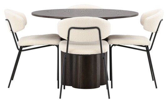 Venture Design Olivia Spisebord m. 4 Chico stoler - Mocca/Hvit bouclé Unoliving