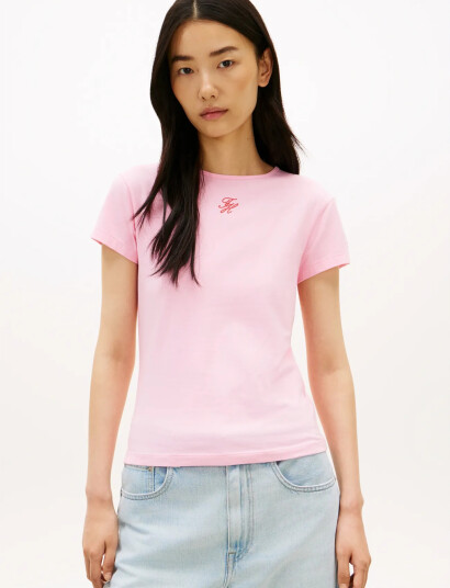 Tommy Hilfiger Th Script Slim Ss Tee Pink XL