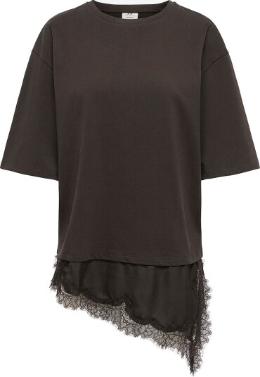 JDY   Topp Jdyalma 2/4 Lace Detail T Shirt Jrs   Brun