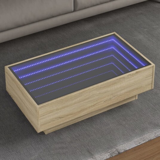 Salongbord med LED sonoma eik 90x50x30 cm konstruert tre 847520