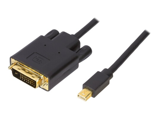 Deltaco 2m DisplayPort til DVI-kabel med Gullplater, Svart Deltaco 2m DisplayPort til DVI-kabel med Gullplater, Svart