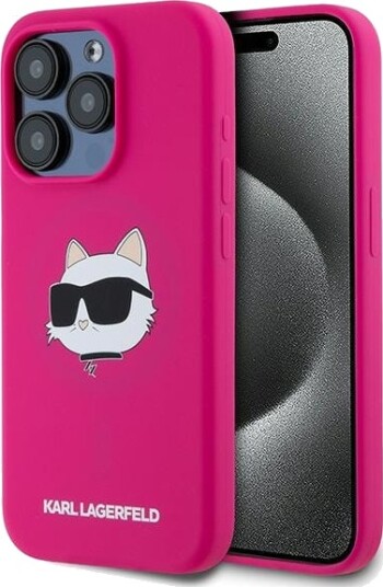 Karl Lagerfeld MagSafe Silikon Mobildeksel med Choupette Head for iPhone 15 Pro Rosa