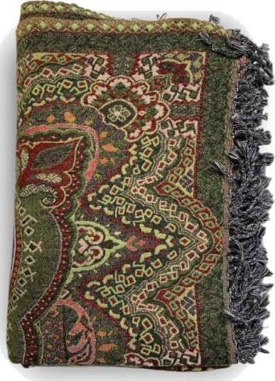 Ullpledd Paisley Grønn/Fersken