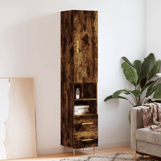 vidaXL Highboard røkt eik 34,5x34x180 cm konstruert tre 8720845483326