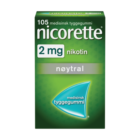 Nicorette 2 mg tyggegummi Nøytral 105 stk. Nicorette 2 mg tyggegummi Nøytral 105 stk.