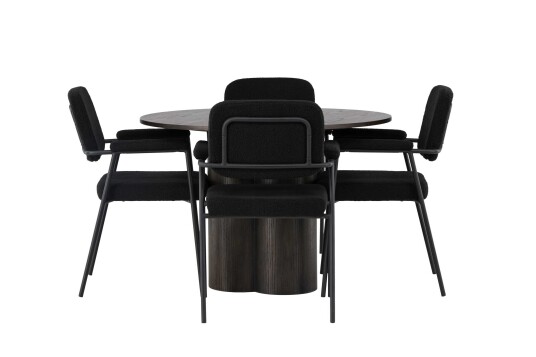 Venture Design Olivia & Yesterday spisegruppe Svart/mokka 4 stoler & bord 110 cm