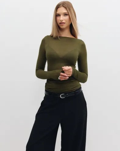 Hunkemöller - Grønn - Top Ls Boatneck Intimates
