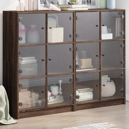 Bokhylle med dører brun eik 136x37x109 cm konstruert tre 8721012216068