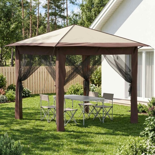 vidaXL Gazebo med 4 sidevegger 2,6 x 2,6 m Krem og brun