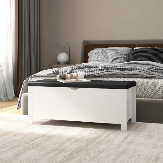 vidaXL Putekasse med pute hvit 105x40x45 cm konstruert tre vidaXL Putekasse med pute hvit 105x40x45 cm konstruert tre