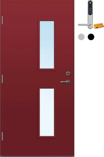 Ytterdør Bygg1 Stange med Yale Entrus BxH: 90x200 cm, Høyre, NCS S-4050-R, Mørk Rød, Yale Sølv