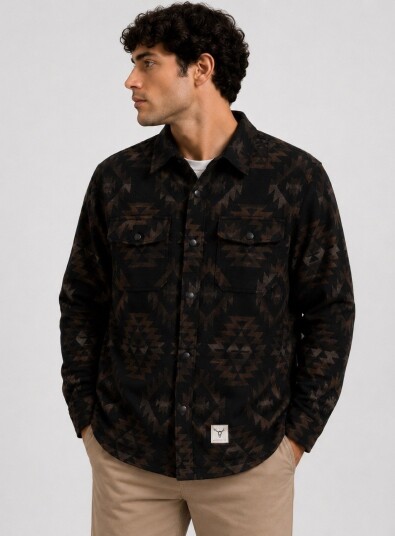 Fat Moose Aztec Overshirt Blå XL