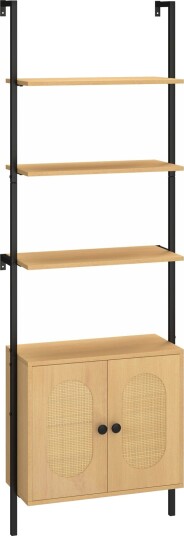 Veggmontert bokhylle med rottingskap – 3 lags 184 cm