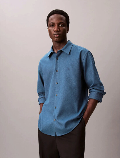 Calvin Klein Ls Melange Flannel Easy Shirt - Blue - M Calvin Klein Ls Melange Flannel Easy Shirt - Blue - M