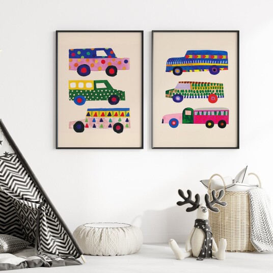 Namly Design Plakat Fargerike Kjøretøy / Sett med 2 POSTERN8WGOR Namly Design Plakat Fargerike Kjøretøy / Sett med 2 POSTERN8WGOR