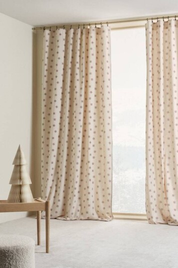 Jotex SNOW gardin med multifunksjonsbånd 2-pk Beige/rød 1737877-01-250 1737877-01-300