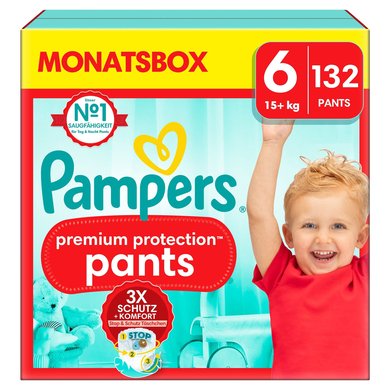 Pampers Premium Protection Pants, størrelse 6, 15 kg+, månedlig boks (1x 132 bleier)