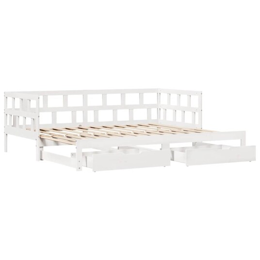 Uttrekkbar dagseng med skuffer hvit 90x190 cm heltre furu