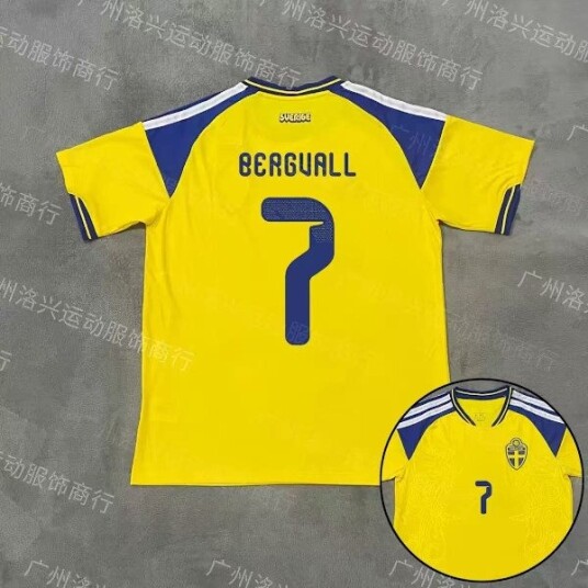 2026 World Cup Sverige Landslag Hjemmedrakt for Barn + Shorts Nr.7 Bergvall(f2) Nr.7 Bergvall