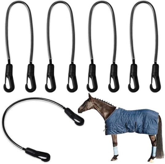 Sett med 4 hestedekkenstropper – Justerbare elastiske halestropper med dobbeltsidige klips, elastiske beinstropper, erstatnings elastiske beinbånd Sett med 4 hestedekkenstropper – Justerbare elastiske halestropper med dobbeltsidige klips, elastiske beinstropper, erstatnings elastiske beinbånd