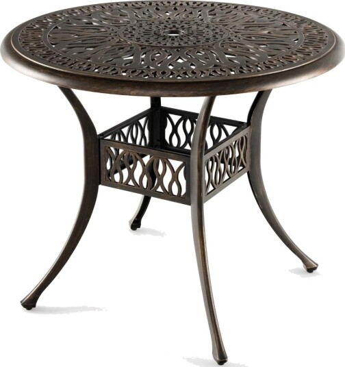 Rundt uteplass spisebord bistrobord laget av støpt aluminium med paraplyhull Ø90 x 74 cm brun