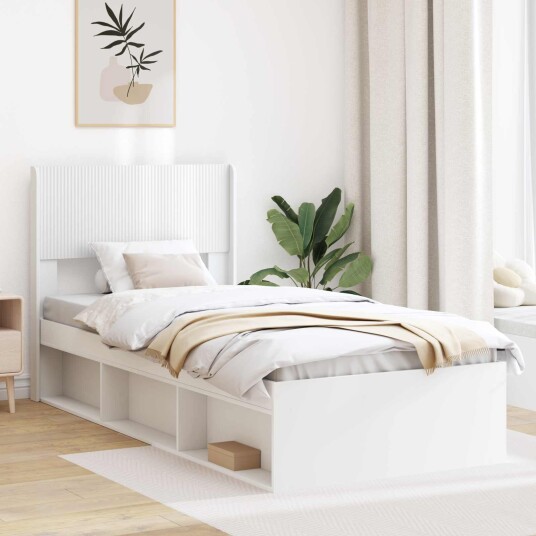 Sengramme med oppbevaring og hodegavl Hvit 75 x 190 cm Sengramme med oppbevaring og hodegavl Hvit 75 x 190 cm