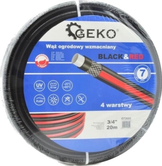 Geko Hageslange Forsterket Sort/Svart Rød 3/4" 50 M 1 G73697 Geko Hageslange Forsterket Sort/Svart Rød 3/4" 50 M 1 G73697