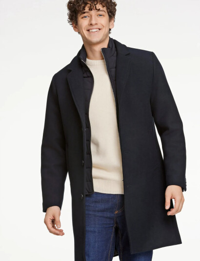 Lindbergh Detachable Collar Lapel Coat - Black - L