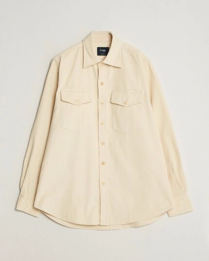 Drake's Two Pocket Corduroy Shirt Ecru