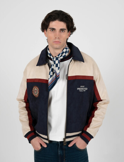 Prohibited Suede Club Jacket Navy - Cream - L Prohibited Suede Club Jacket Navy - Cream - L